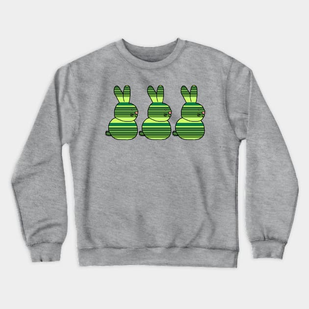 Three Easter Bunnies Green Stripes Crewneck Sweatshirt by ellenhenryart